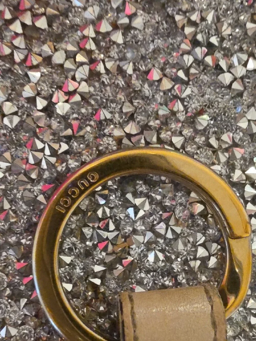Gucci Beige Monogram Heart Keyring with Gold Hardware